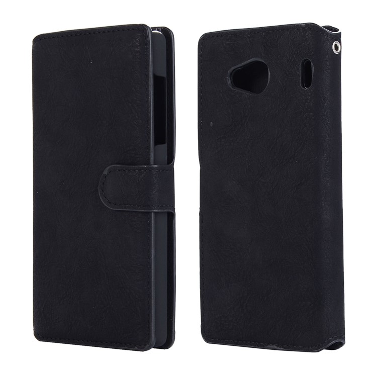 Vintage Style Leather Magnetic Stand Wallet Folio Protective Cover for Qua Phone QX (KYV42) - Black-1