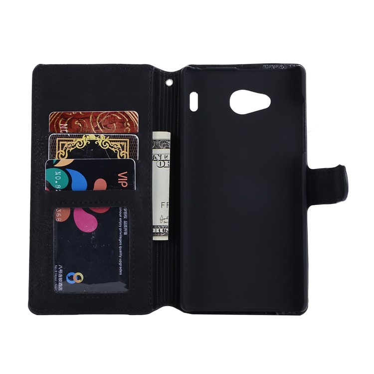 Vintage Style Leather Magnetic Stand Wallet Folio Protective Cover for Qua Phone QX (KYV42) - Black-4