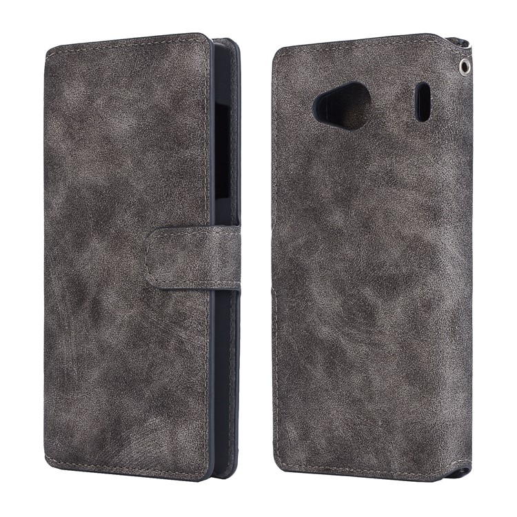 Vintage Style Leather Magnetic Stand Wallet Folio Protective Case for Qua Phone QX (KYV42) - Grey-1
