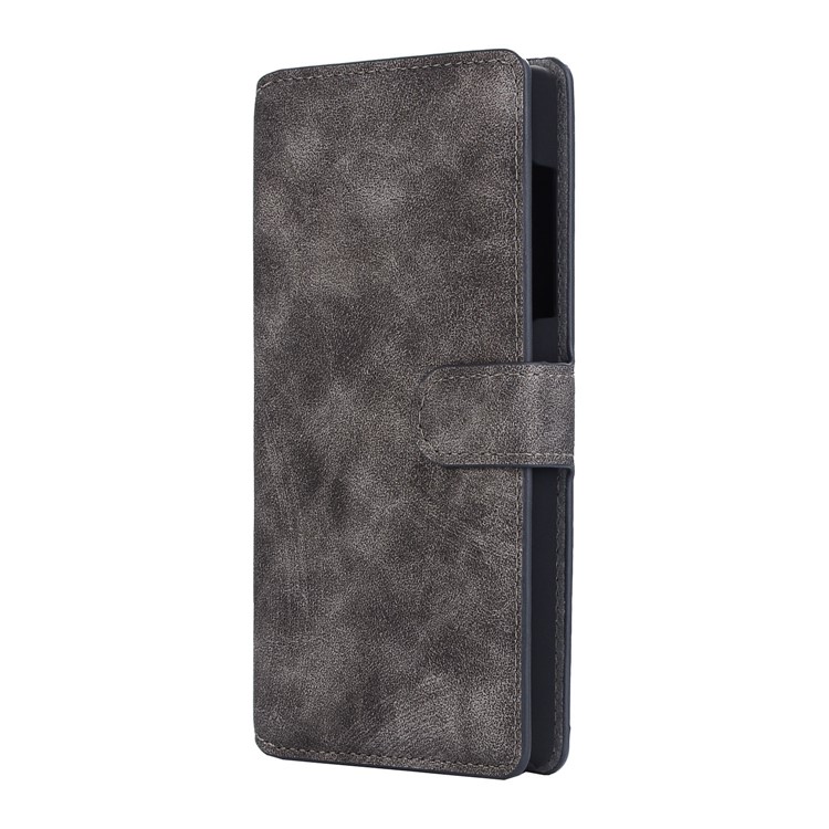 Vintage Style Leather Magnetic Stand Wallet Folio Protective Case for Qua Phone QX (KYV42) - Grey-2