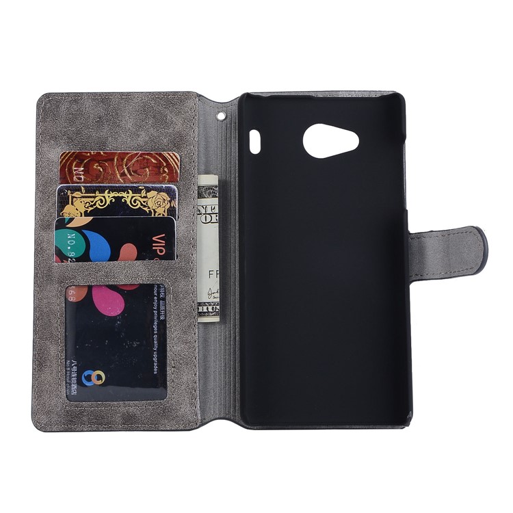 Vintage Style Leather Magnetic Stand Wallet Folio Protective Case for Qua Phone QX (KYV42) - Grey-4