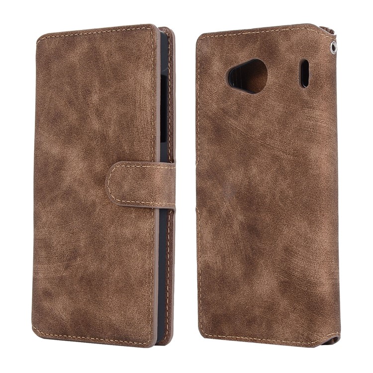 Vintage Style Leather Magnetic Stand Wallet Folio Protective Casing for Qua Phone QX (KYV42) - Coffee-1