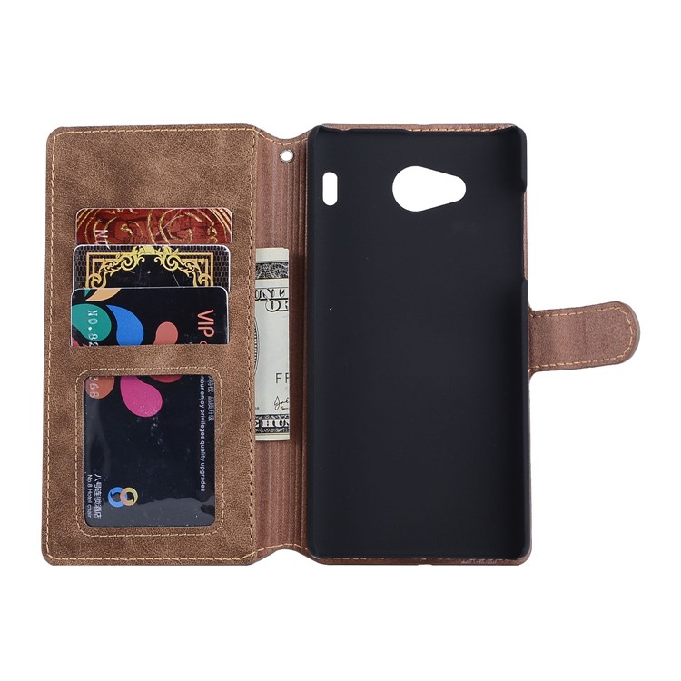 Vintage Style Leather Magnetic Stand Wallet Folio Protective Casing for Qua Phone QX (KYV42) - Coffee-4