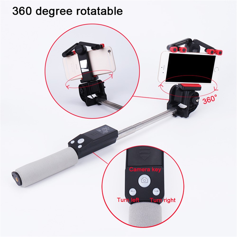 Portátil Bluetooth Control Eléctrico 360 Grados Rotación Extensible Selfie Stick - Negro