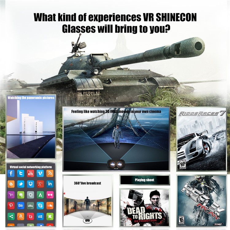 VR SHINECON Y006 Virtual Reality 3D Video Glasses Headset with Remote Controller - Black-8