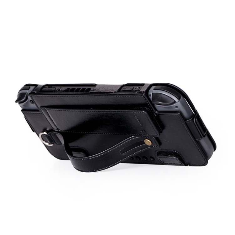 Leather Protective Case with Kickstand, Game Card Holder and Wrist Strap for Nintendo Switch 2017 - Black-10
