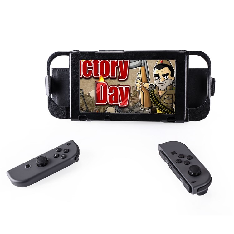 Leather Protective Case with Kickstand, Game Card Holder and Wrist Strap for Nintendo Switch 2017 - Black-11