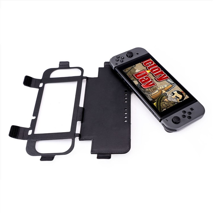 Leather Protective Case with Kickstand, Game Card Holder and Wrist Strap for Nintendo Switch 2017 - Black-12