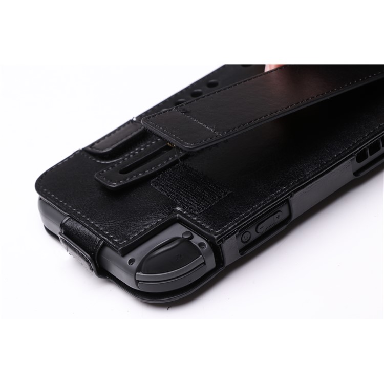 Leather Protective Case with Kickstand, Game Card Holder and Wrist Strap for Nintendo Switch 2017 - Black-13
