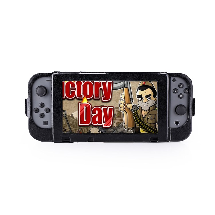 Leather Protective Case with Kickstand, Game Card Holder and Wrist Strap for Nintendo Switch 2017 - Black-4