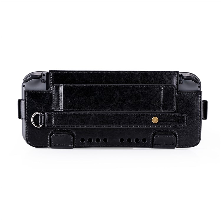 Leather Protective Case with Kickstand, Game Card Holder and Wrist Strap for Nintendo Switch 2017 - Black-5