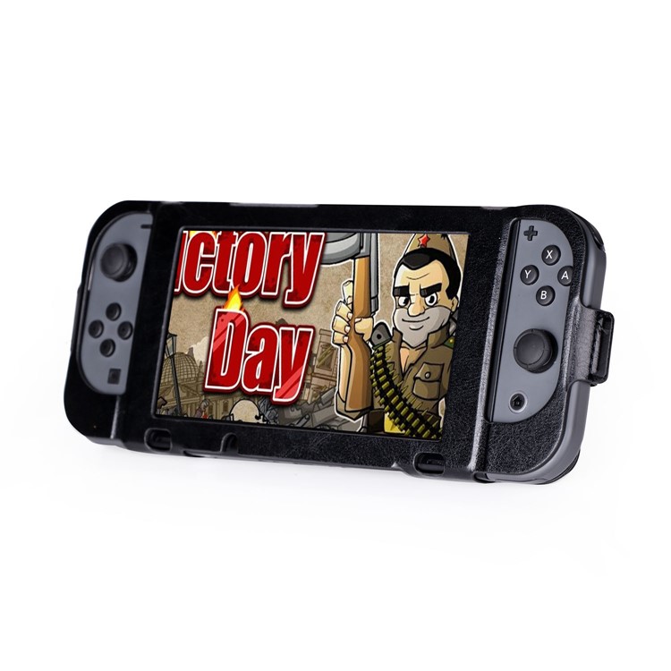 Leather Protective Case with Kickstand, Game Card Holder and Wrist Strap for Nintendo Switch 2017 - Black-9
