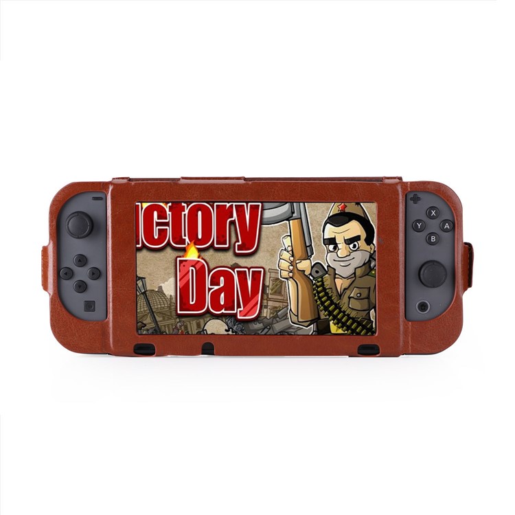Game Card Slots Leather Case with Kickstand and Wrist Strap for Nintendo Switch 2017 - Brown-11