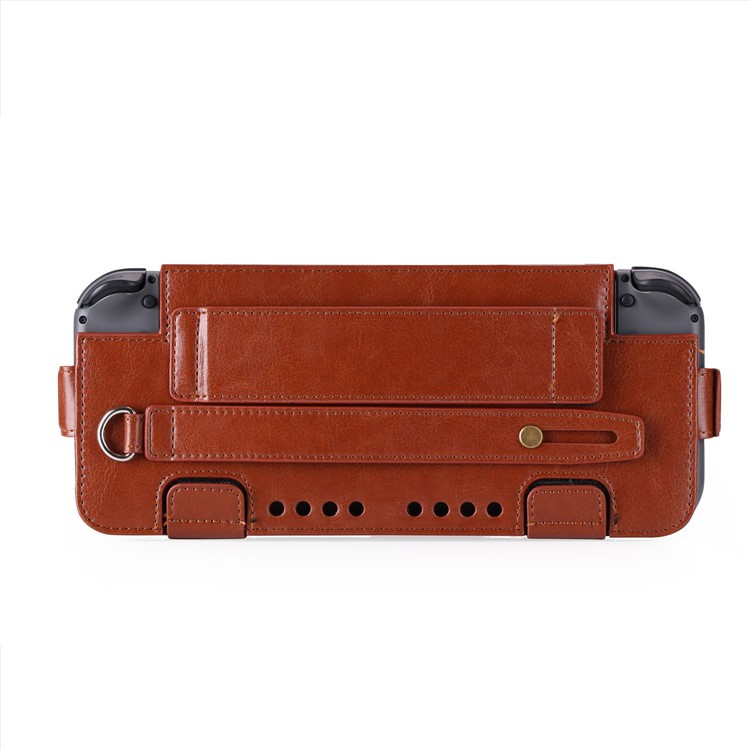 Game Card Slots Leather Case with Kickstand and Wrist Strap for Nintendo Switch 2017 - Brown-12
