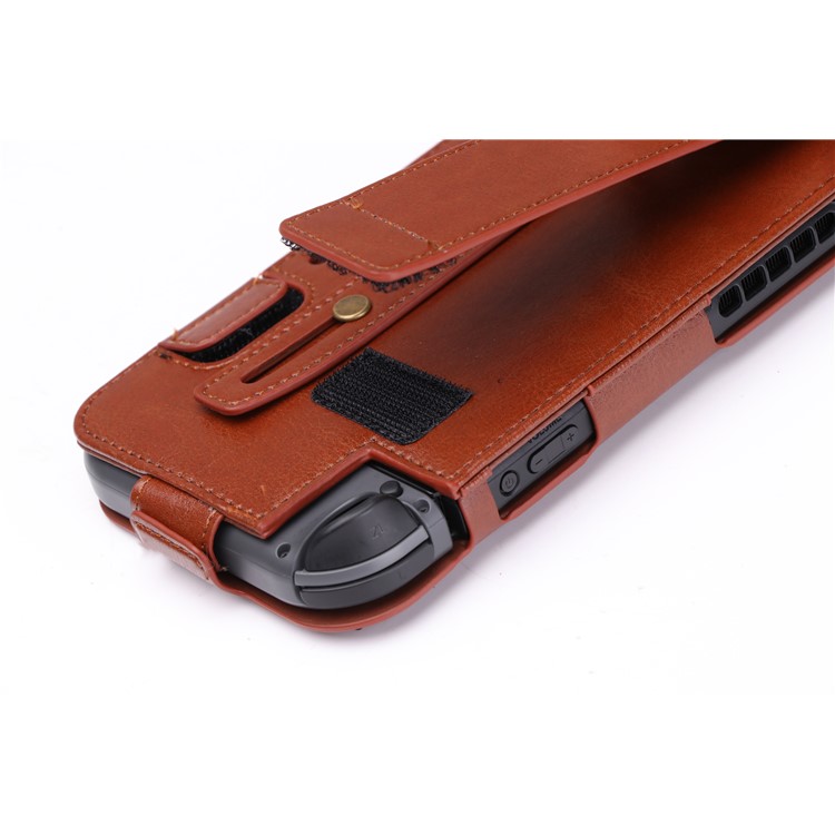 Game Card Slots Leather Case with Kickstand and Wrist Strap for Nintendo Switch 2017 - Brown-13