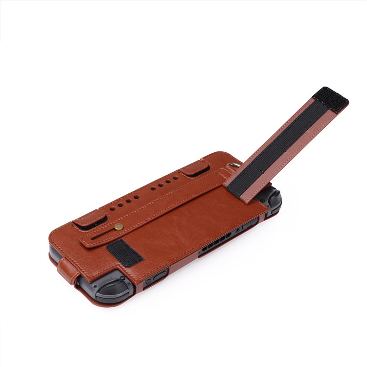 Game Card Slots Leather Case with Kickstand and Wrist Strap for Nintendo Switch 2017 - Brown-2