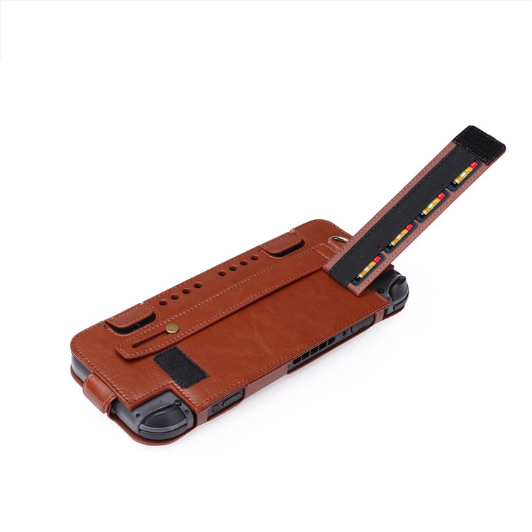 Game Card Slots Leather Case with Kickstand and Wrist Strap for Nintendo Switch 2017 - Brown-5
