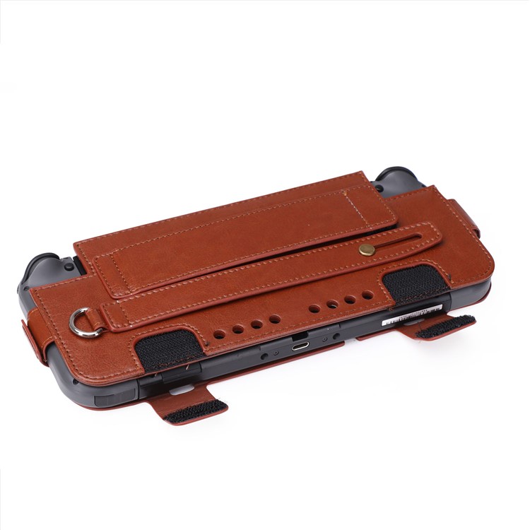 Game Card Slots Leather Case with Kickstand and Wrist Strap for Nintendo Switch 2017 - Brown-6