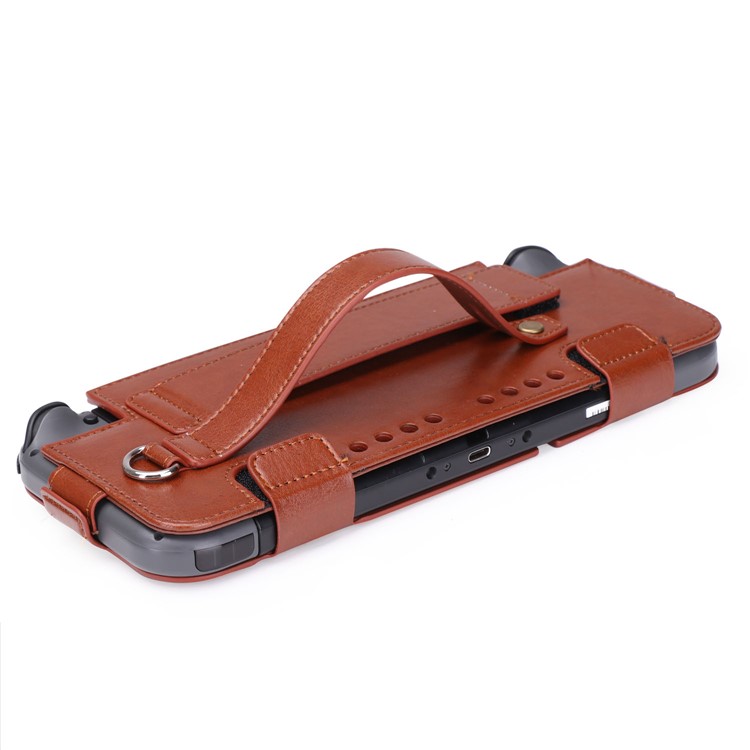 Game Card Slots Leather Case with Kickstand and Wrist Strap for Nintendo Switch 2017 - Brown-7