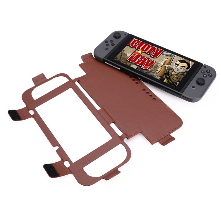 Game Card Slots Leather Case with Kickstand and Wrist Strap for Nintendo Switch 2017 - Brown-9