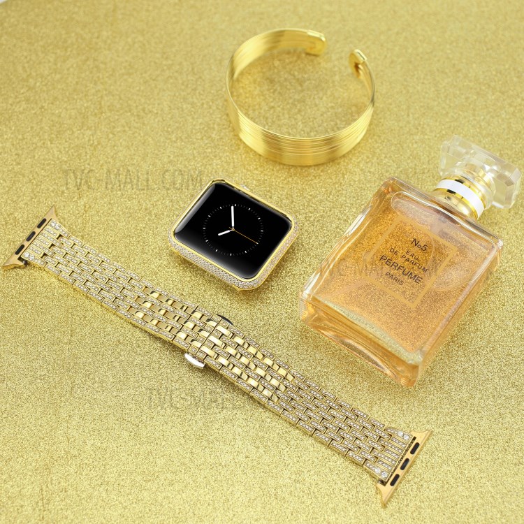 Metal Rhinestone Decor Watch Strap + Protective Case for Apple Watch Series 3/2/1 42mm - Gold-8