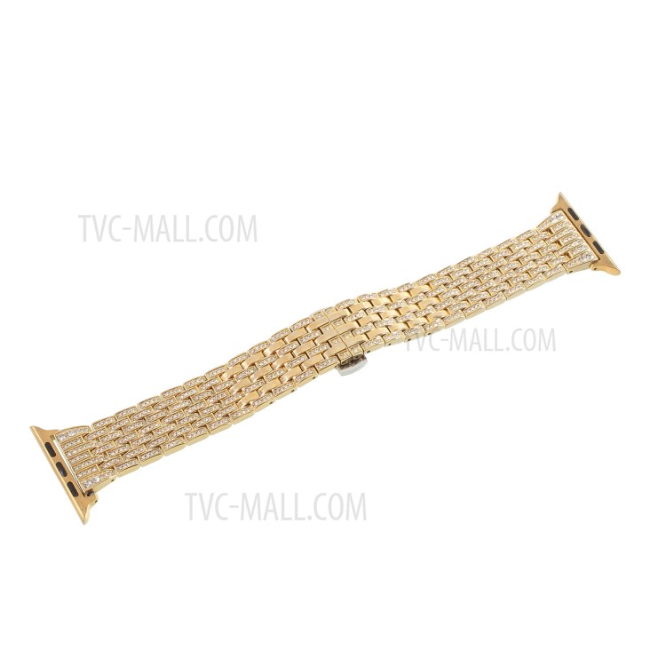 Metal Rhinestone Decor Watch Strap + Protective Case for Apple Watch Series 3/2/1 42mm - Gold-9