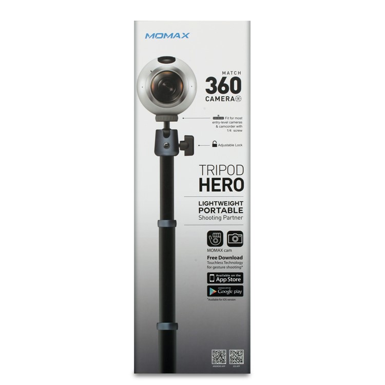 MOMAX Tripod Hero Extendable Tripod Monopod Selfie Stick Support Hand Gesture Shoot - Grey-25