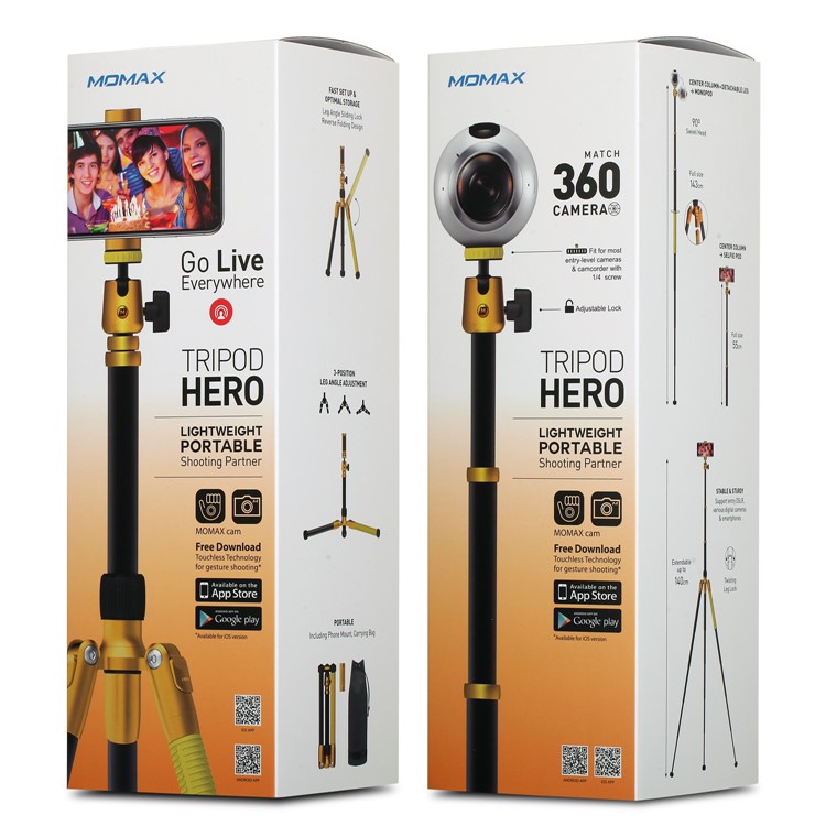 MOMAX Tripod Hero Multi-function Tripod Monopod Selfie Stick Support Hand Gesture Shoot - Gold Color-19