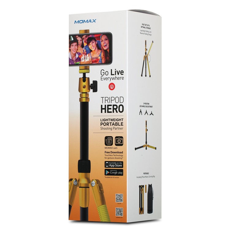 MOMAX Tripod Hero Multi-function Tripod Monopod Selfie Stick Support Hand Gesture Shoot - Gold Color-20