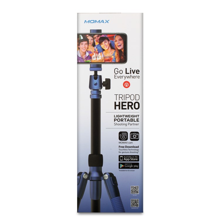 MOMAX Tripod Hero DSLR Camera Light Weight Aluminum Tripod with Universal Smartphone Clamp - Blue-12