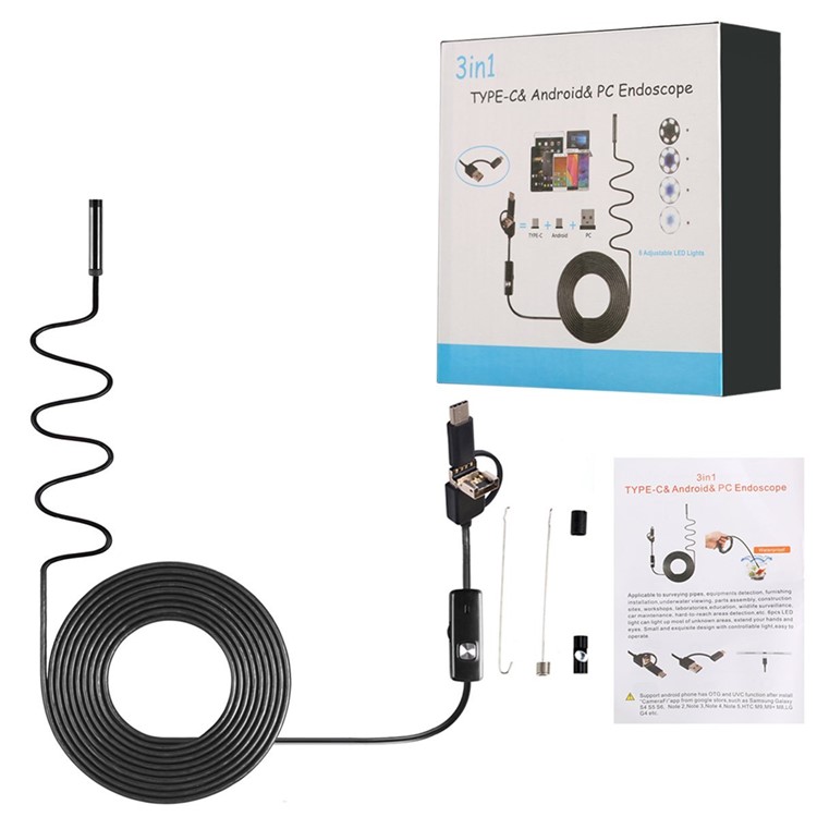 3.5M 7mm 6-LED Soft Cable USB Endoscope Borescope Inspection Camera for Android Phone with OTG/Type-C Device/PC-10