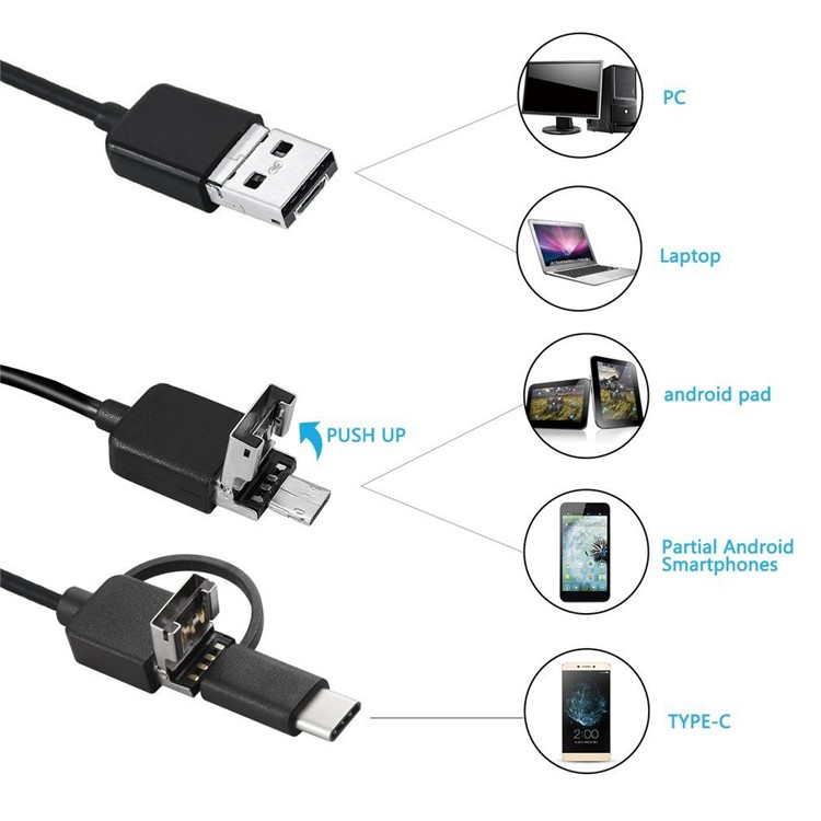 3.5M 7mm 6-LED Soft Cable USB Endoscope Borescope Inspection Camera for Android Phone with OTG/Type-C Device/PC-3