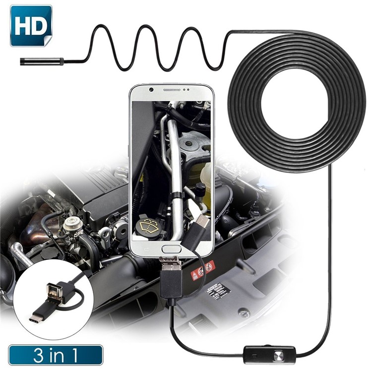 3.5M 7mm 6-LED Soft Cable USB Endoscope Borescope Inspection Camera for Android Phone with OTG/Type-C Device/PC-5