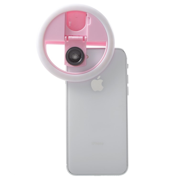 PICKOGEN WQ-16S 0.63X Wide Angle Ring Shape Selfie Light with 3 Adjustable Brightness for iPhone Samsung Sony - Pink-5