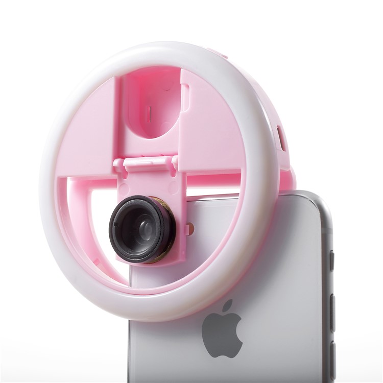 PICKOGEN WQ-16S 0.63X Wide Angle Ring Shape Selfie Light with 3 Adjustable Brightness for iPhone Samsung Sony - Pink-6