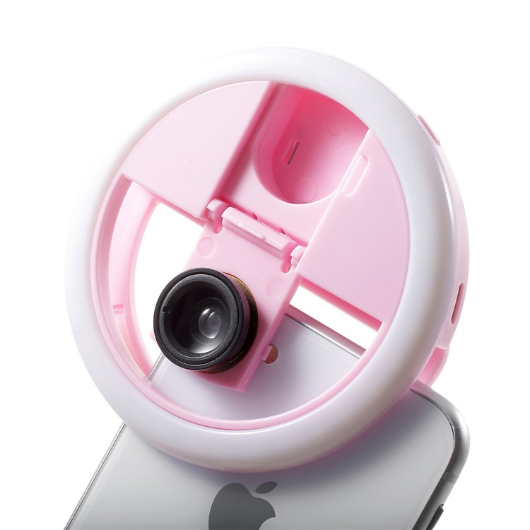 PICKOGEN WQ-16S 0.63X Wide Angle Ring Shape Selfie Light with 3 Adjustable Brightness for iPhone Samsung Sony - Pink-8