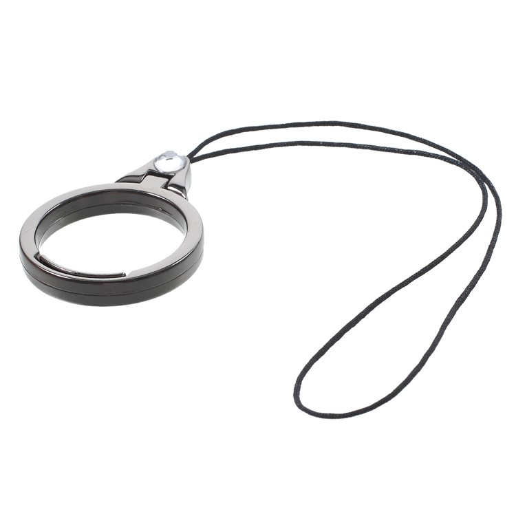 WUW Z02 Rhinestone Decor Finger Ring Stand with Lanyard for iPhone Samsung Huawei - Tarnish-6