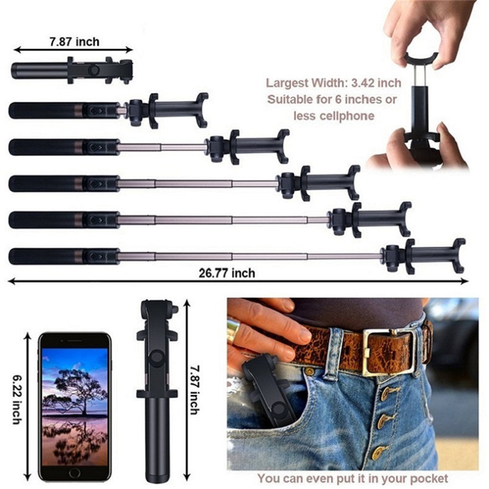 Criativo Extensível Selfie Stick Tripé Bluetooth Auto-temporizador Para Smartphones, Largura Da Braçadeira: 56-90mm-7