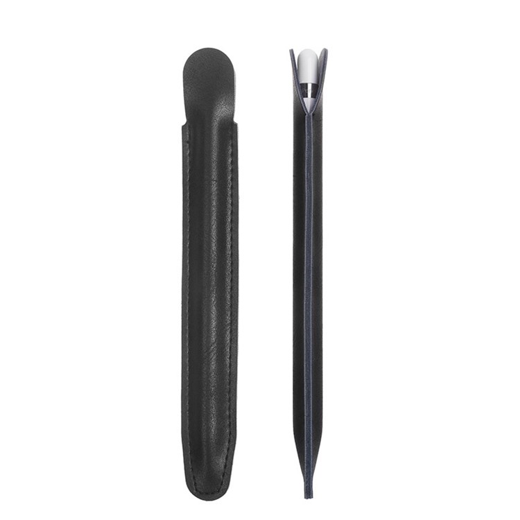 For Apple Pencil Creative Stitching PU Leather Pencil Holder Pouch - Black-1