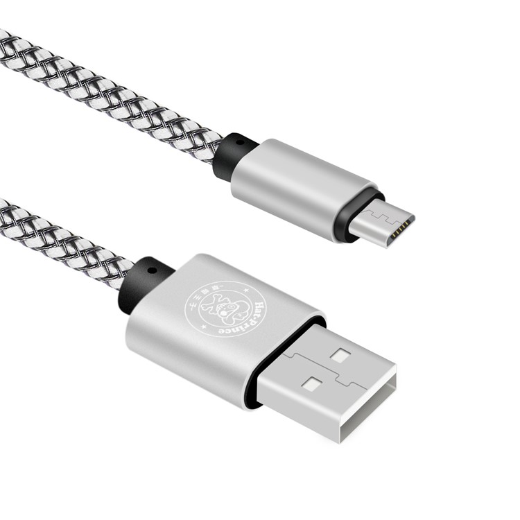 HAT PRINCE Plastic Nylon Weaving Micro USB Data Sync Charging Cable 2A for Xiaomi Huawei Samsung Etc. - Grey-2