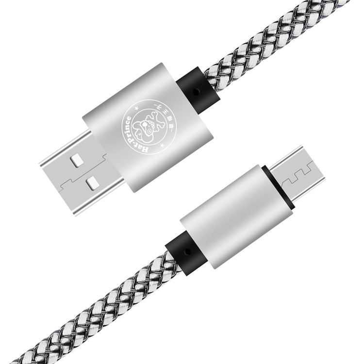 HAT PRINCE Plastic Nylon Weaving Micro USB Data Sync Charging Cable 2A for Xiaomi Huawei Samsung Etc. - Grey-3