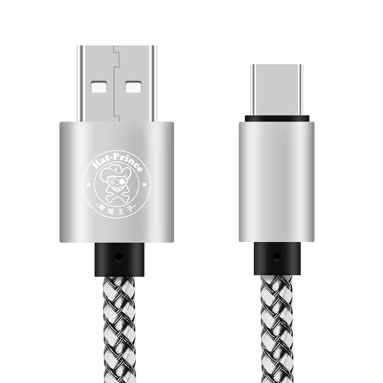 

HAT PRINCE Plastic Nylon Weaving Type-C Data Sync Charging Cable 2A for Xiaomi Huawei Samsung Etc. - Grey, Galaxy S9+