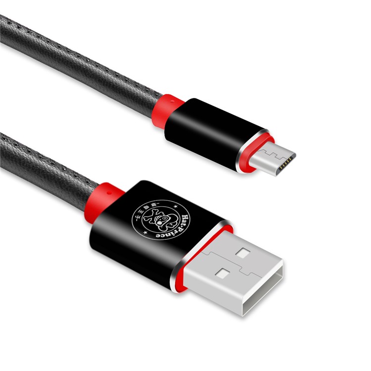 HAT PRINCE 2A PU Leather Coating 103cm Micro USB Data Sync Charging Cable for Samsung HTC LG - Black-2