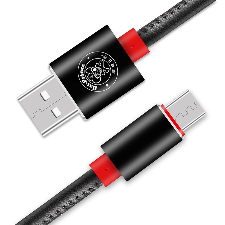 HAT PRINCE 2A PU Leather Coating 103cm Micro USB Data Sync Charging Cable for Samsung HTC LG - Black-3