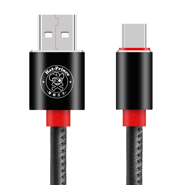 

HAT PRINCE 2A 103cm PU Leather Coating Type-C Data Sync Charging Cable for Samsung HTC LG - Black