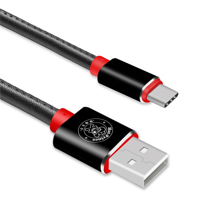 HAT PRINCE 2A 103cm PU Leather Coating Type-C Data Sync Charging Cable for Samsung HTC LG - Black-2