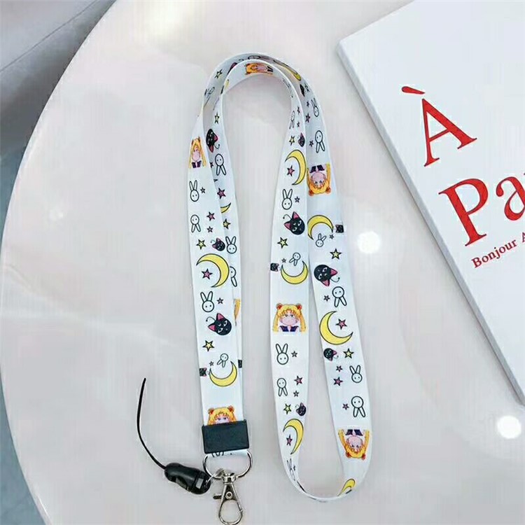 

Universal Cartoon Pattern Long Strap Phone Strap Card Holder Lanyard Key Strap - White