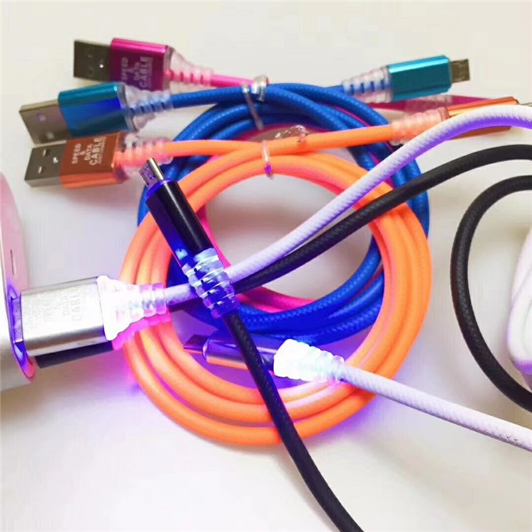 1M LED Light Braided Micro USB Data Charging Cable for Samsung HTC Huawei - Black-2