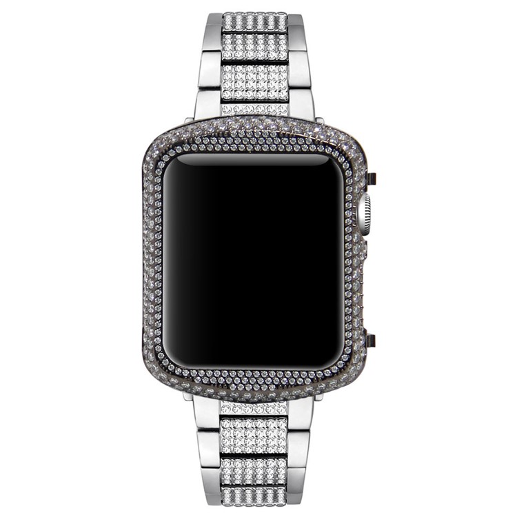 Shiny Rhinestone Decorated Metal Protective Case for Apple Watch Series 3/2/1 38mm - Black-3