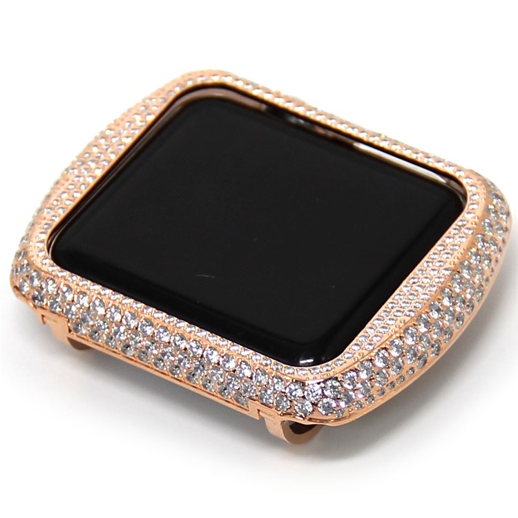 

Shiny Rhinestone Decorated Metal Protective Shell for Apple Watch Series 3/2/1 38mm - Rose Gold